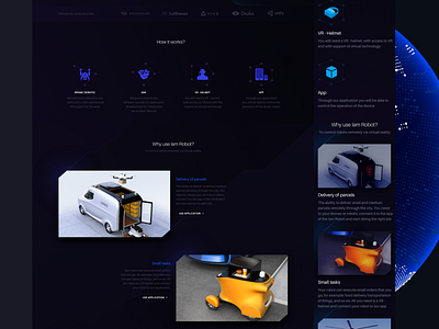 iam robot land about art blue dark design digital web future design landing mobile version pages product purple robots site style ui ux