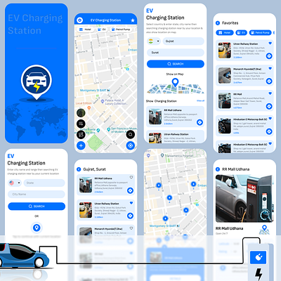 EV Charging Station App 3d animation app color design icon illustration logo media ui ux vector