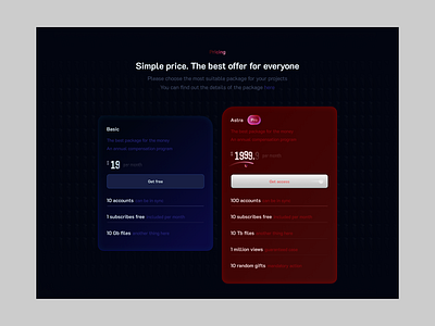 pricing art art director b2b branding colors dark blue digital design landing page packets photoshop pink price pricing product red theme ui ux web web site