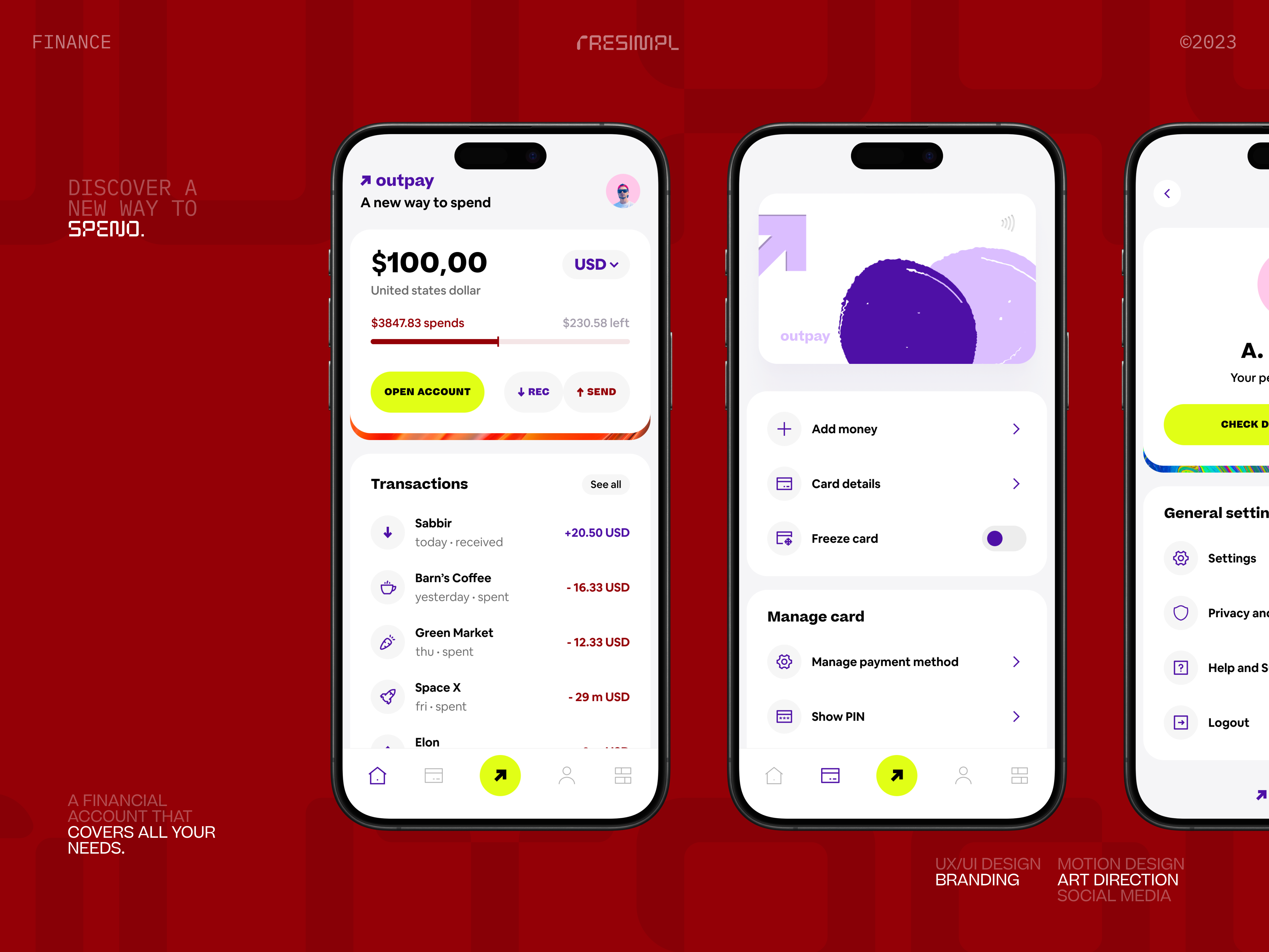 Outpay - Financial Management Mobile App 3d animation branding design fintech motion graphics payment payment app payment getway resimpl typography ui