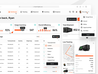 Detail Dashboard - Freightic cargo component container dashboard data design detail dropdown logistic popup product design profile saas setting ui ui kit ux visualisation web website