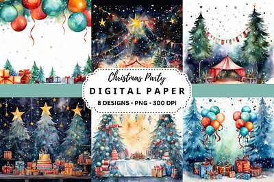 Christmas Party Digital Paper tumbler wrap