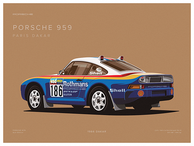 Porsche 959 Paris Dakar Illustration automotive clean dakar design flat illustration porsche poster racing slick vector