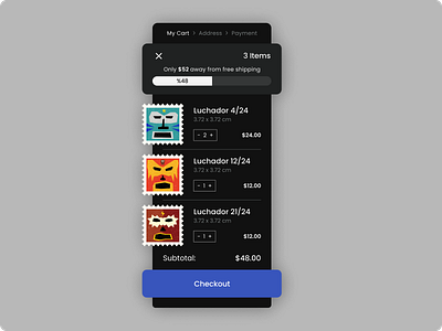 Daily UI #058 - Shopping Cart 2d branding cart commerce daily ui design graphic design illustration luchador mask mexican postage shop shopping stamp store ui usability ux website