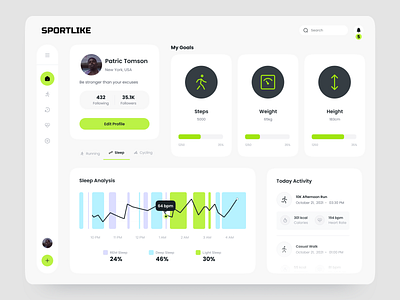 Sportlike – Creative Sport Smart Tracker Dashboard Chart clean creative dashboard design interface nft product service sport startup tracker ui ux uxui