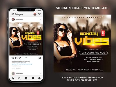 Monday Vibes Party Flyer Template design flyer flyerdesign flyertemplate freelancedesigner graphic design graphicdesigner illustration nightclubflyer partyflyer ui