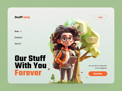 Stuff Camp – Welcome Header Landing Page 3D Blender 3d abstract creative illustration interface landing minimalism nft product service startup ui