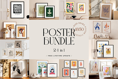 Poster Bundle | Modern Gallery abstract botanical branding character cocktail food graphic design groovy flower mascot modern art modern gallery nature portrait poster print print poster silhouette template typography wall art