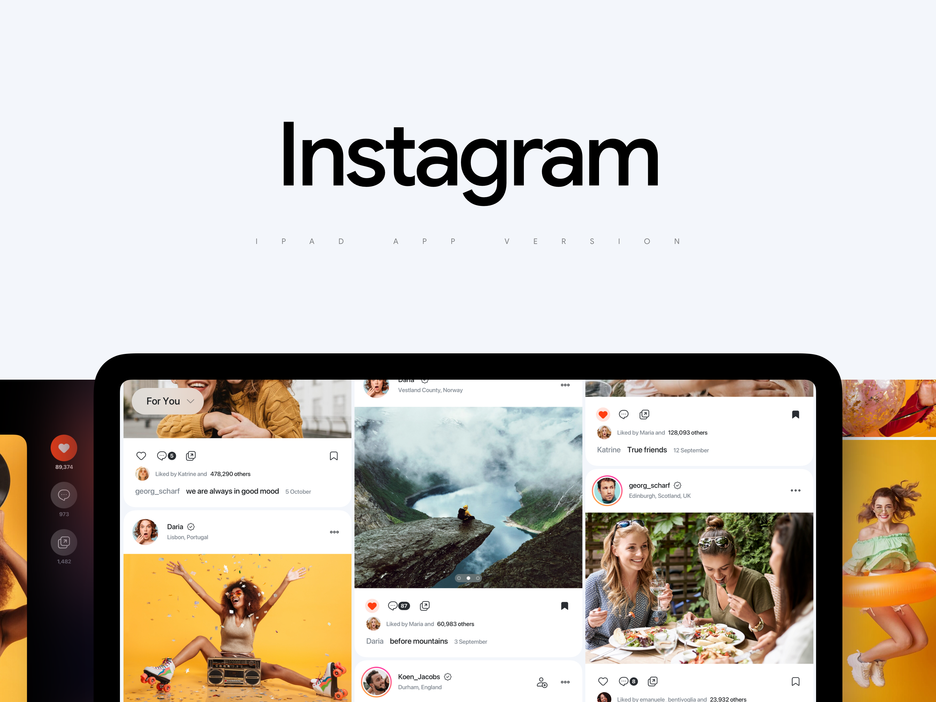 Instagram App for iPad – UI UX Design Prototype app app design black blue clean design grey instagram instagram app instagram ipad ipad ipad design minimal orange red social ui ux ux ui design white