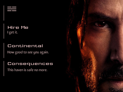 Menu inspired by John Wick design figma johnwick landingpage menu webmenu webpage website