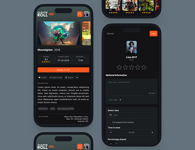 Review form - Gameroll branding games gaming ui ux videogame