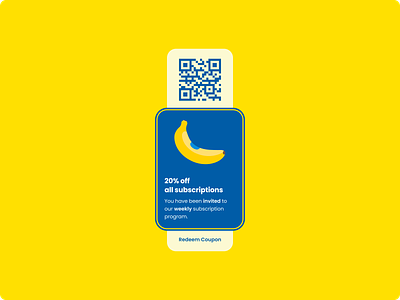Daily UI #061 - Redeem Coupon 061 2d banana bold brand colorful coupon daily ui daily ui 61 design graphic design logo minimal promotion qr code redeem subscription ui ux