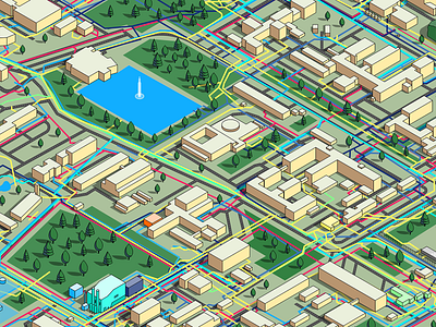 isometric city energy flows 2d art animation artwork design graphic design illustration infographic information design motion graphics vector