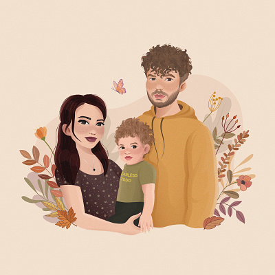Family portrait 2d baby butterfly cartoon characterart child colors cosy design drawing family flowers graphic design illustration kid pattern portrait sketch vector vectorart