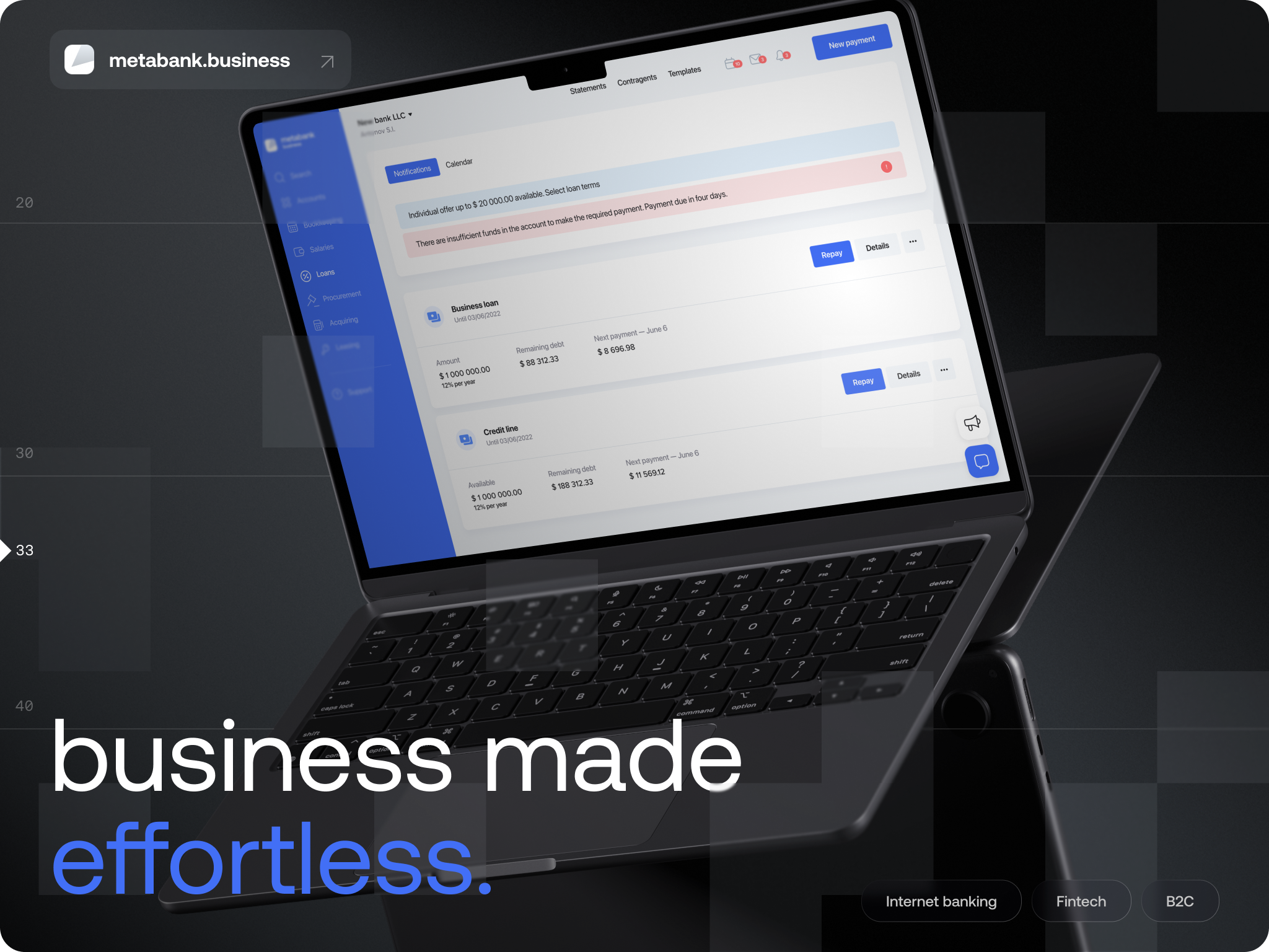metabank.business — internet banking for entrepreneurs b2c bank blue business design system enterpreneurs fintech internet banking light metabank simplicity sme ui ux