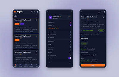 Waybr app design dashboard design product design ui webapp design