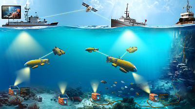 Project-submarine devices and communication communication cover art design geology graphic design illustration marine science scientific illustration sea submarine telescope undersea