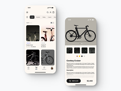 E-bike e-commerce app bike ecommerce graphic design product product page shop page ui ux