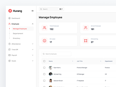 Hurang - HR Management Dashboard 💼 app dashboard design employee dashboard employee management hr dashboard hr management hrd human resource management minimal ui ux