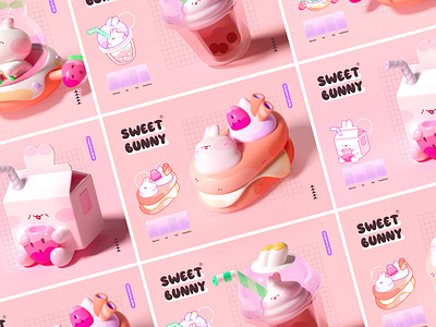 Sweet Bunny 03 3d bread bunny c4d cute design food lovely mascot milk pink rabbit 张小哈