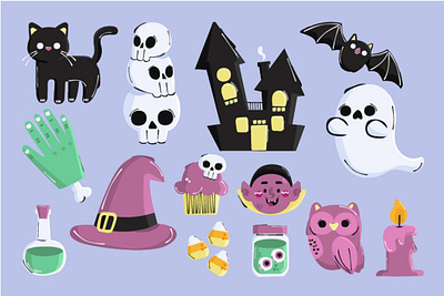 Halloween Aesthetic Clip art Illustration bat candy celebration clip art halloween holiday house illustration party skeleton spooky vector