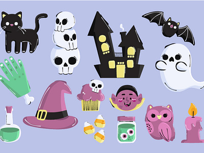 Halloween Aesthetic Clip art Illustration bat candy celebration clip art halloween holiday house illustration party skeleton spooky vector