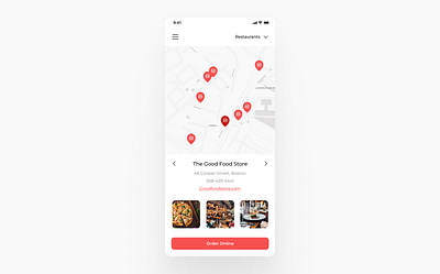 Daily UI 029 - Map Design app branding design figma food graphic design icon illustration logo map online order red restaurant ui ux