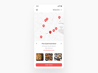 Daily UI 029 - Map Design app branding design figma food graphic design icon illustration logo map online order red restaurant ui ux