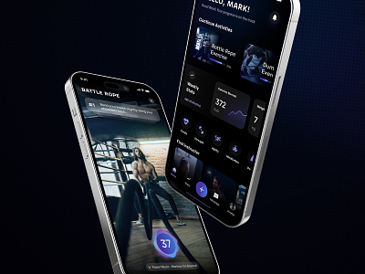 Futuristic Fitness & Workout Mobile App UI app chart dark fitness futuristic gym health healthy interactive video ios mobile personal trainer sport tracker training transculent ui ux weight loss workout