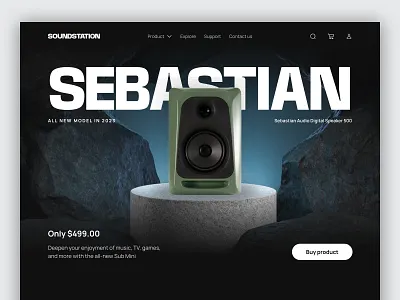 Soundstation - Product Page 📻 apple landingpage apple product apple web bold bold font dark mode dark website ecommerce elegant landing page market marketplace product detail page shop shopify shopping sound website ui web website