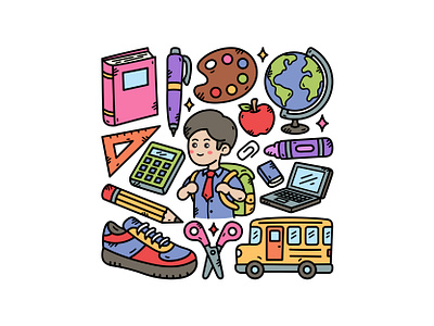 Back to School Doodle Set backtoschool book busschool cute doodle globe icon illustration logo pencil school shoes vector