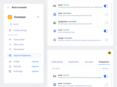 Component Team Management button cansaas component dashboard design dialog integrations interface menu modal navigation popup product design saas settings side menu sidebar tab bar ui ux