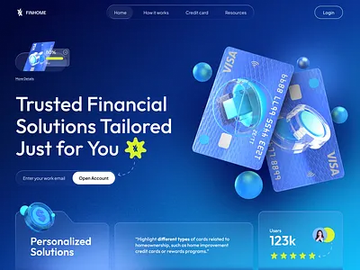 Finhome - 3D Financial Website Interaction 3d 3dinteraction animation bank card credit card dark mode finance financial graphic design header concept interaction spline ui ui design uiux web design website