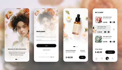 Skincare E-Commerce Concept App beauty cart ecommerce flower login minimal onboarding skincare ui uxui