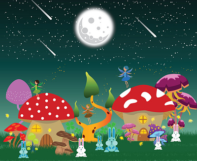 Fairy mushroom garden illustration vector