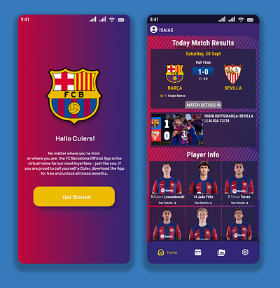 Barcelona App barcelona culers football mobile ui ux
