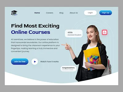 Online Learning Education Landing Page app app design courses design e learning education education website landing page landingpage learning online mobile mobile app online services testimonial ui university ux webdesign website