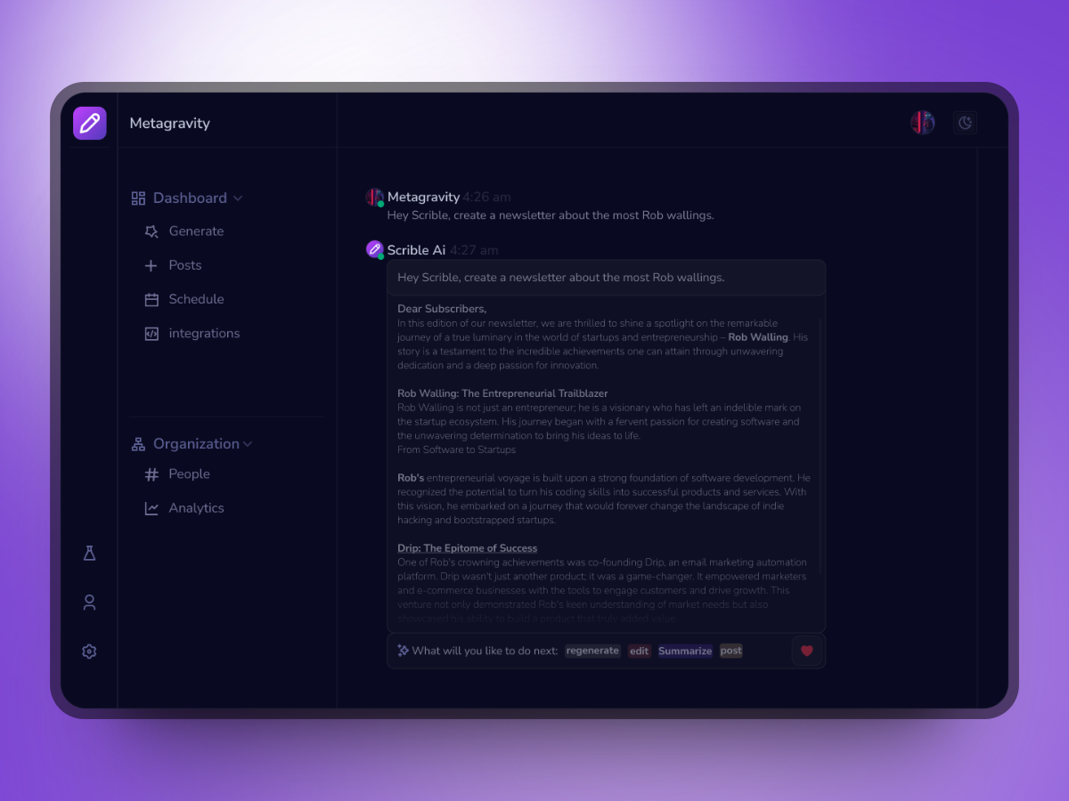 Scribe Ai- Dashboard v1 branding dark mode darkmode dashboard design design inspiration graphic design inspiration purple website ui ux web design web development website design