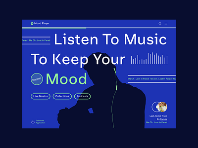 Mood Player big text blue echo echo design echodesign green handsfree header headset hero hero section horizontally landing mood music music player player typography ui ui design