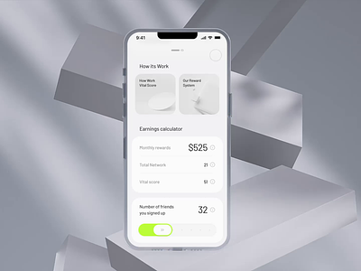 Vital Card app design by milkinside 3d banking card credit dashboard finance fintech green icons light minimal settings simple slider soft ui ux vital wave white