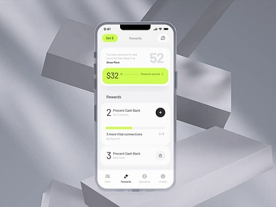 Vital card Rewards UI by Milkinside 3d analytics banking branding font graphics green help how it works ios iphone logo onboarding premium raiting revards simple support vital