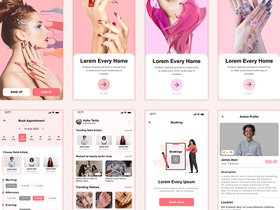 Nail Artist Mobile App UI Kit & Flutter App app app ui kit figma figma design mobile app nail nail art nail artist nail artist app ui kit nail artist appoinment app nail artist booking nailspolish app online nail artist appoinment online nail artist booking ui ux