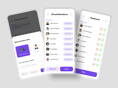 Attendance Mobile App Design attendance attendance features design headcount mobile app purple records resources virtual attendance
