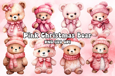 Pink Christmas Bear - Sublimation Bundle bear christmas design graphic design illustration pink png sublimation