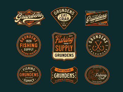 Grundens - Badges badge badge design badges branding custom type design fish fishing geometric graphic design hat headwear hook illustration line lineart logo patch sticker typography