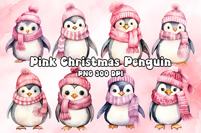 Pink Christmas Penguin - Sublimation Bundle christmas design penguin pink