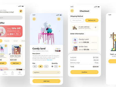 Birthday cake UI Design aplication birthdayapp cakeapp designer food ui uidesign uidesigner uiexplore uiux uxdesigner