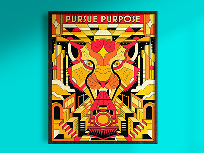 Pursue Purpose - Illustration artdeco city cityscape colorful editorial editorial illustration flat design flat illustration geometric illustration line art magazine merchandise modern monoline poster print t shirt tiger train