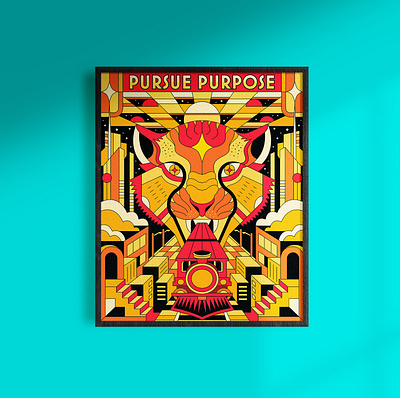 Pursue Purpose - Illustration artdeco city cityscape colorful editorial editorial illustration flat design flat illustration geometric illustration line art magazine merchandise modern monoline poster print t shirt tiger train