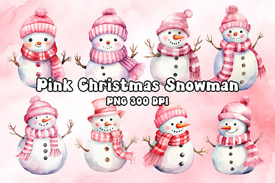 Pink Christmas Snowman - Sublimation Bundle christmas design pink snowman
